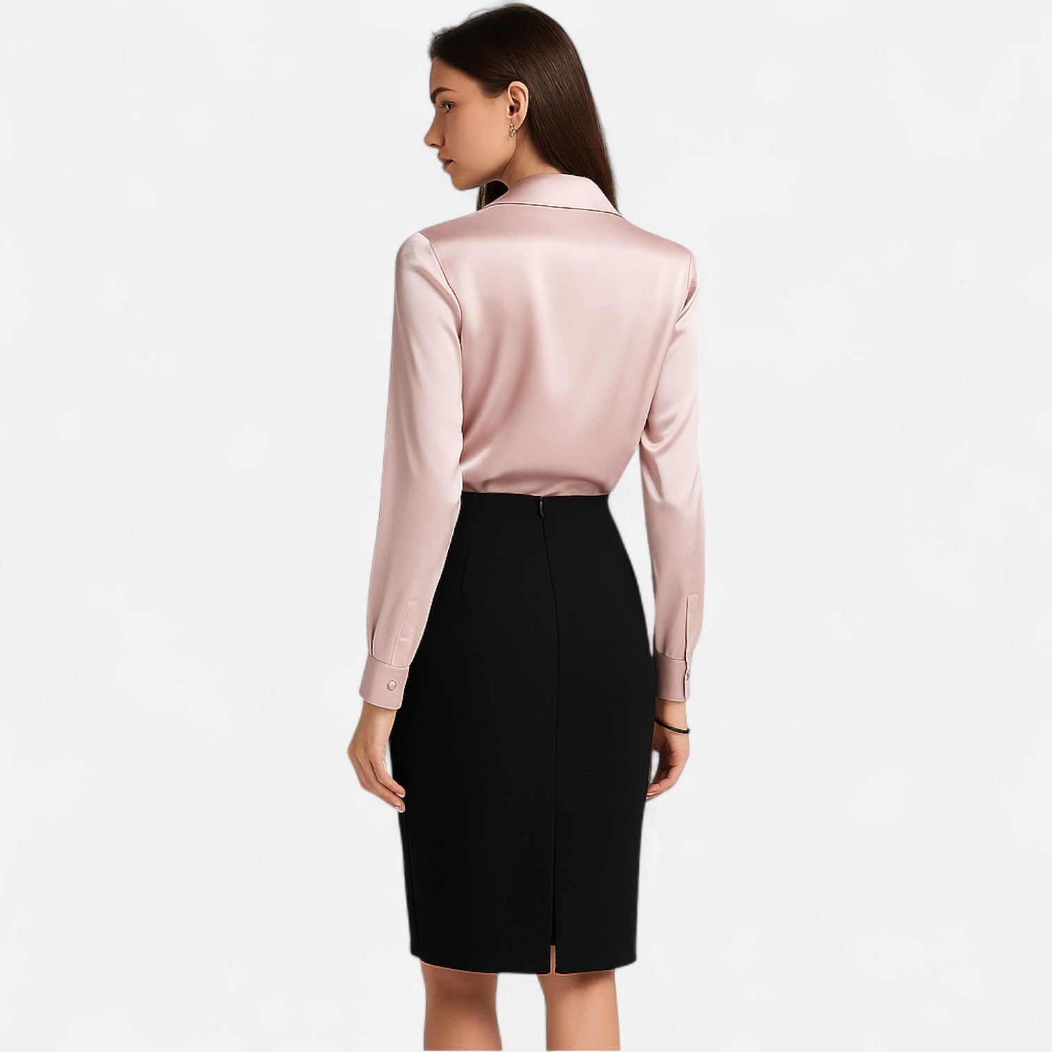 Lormonte | Women's White Satin Blouse – Draped Neckline, Timeless Elegance