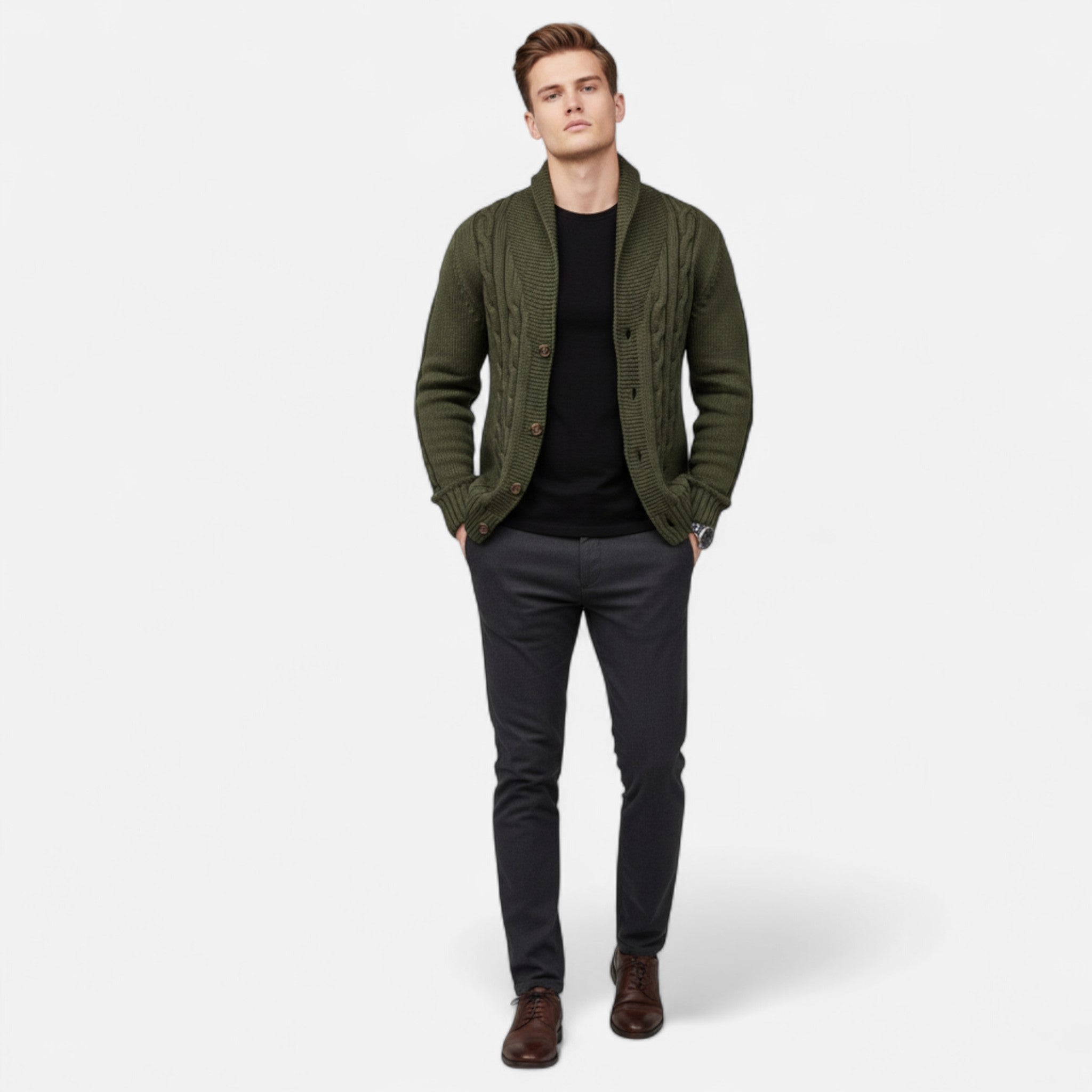 Lormonte | Men’s Rib-Knit Button-Up Cardigan