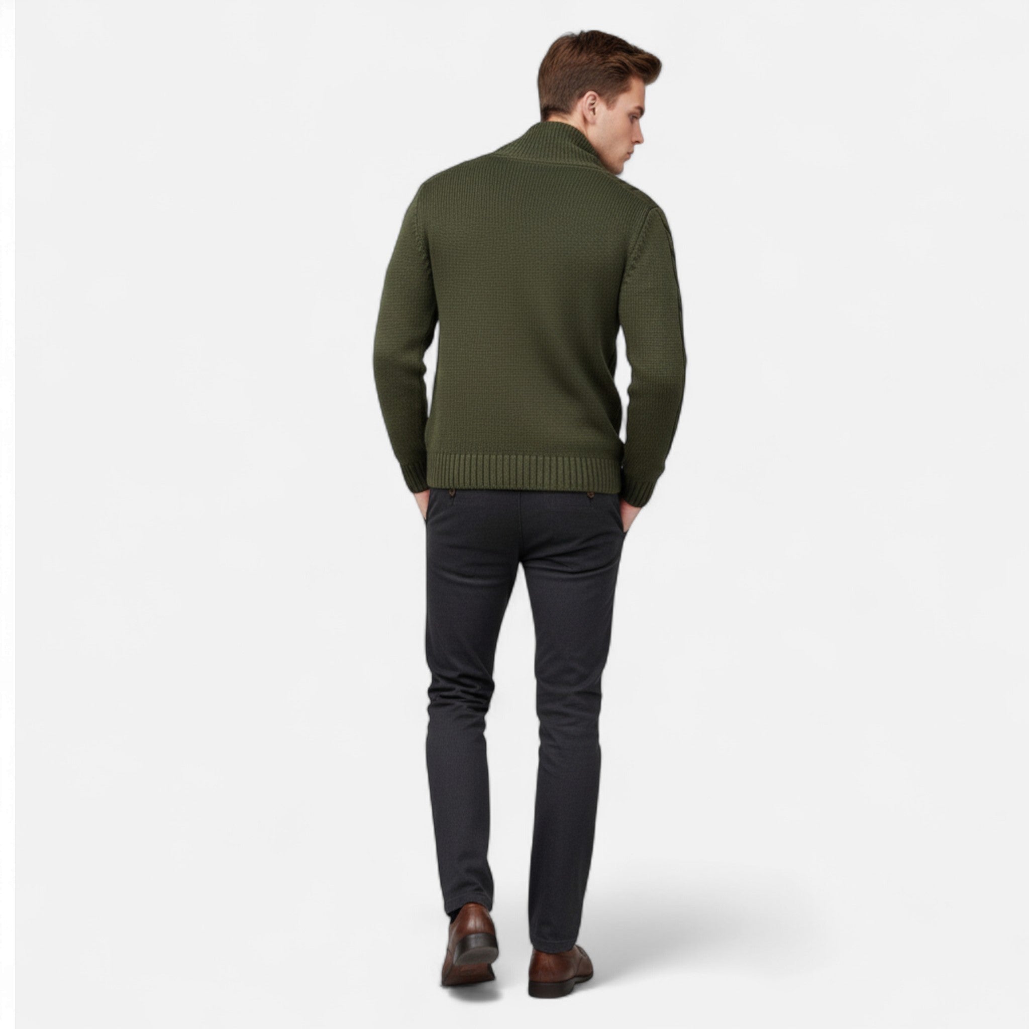 Lormonte | Men’s Rib-Knit Button-Up Cardigan