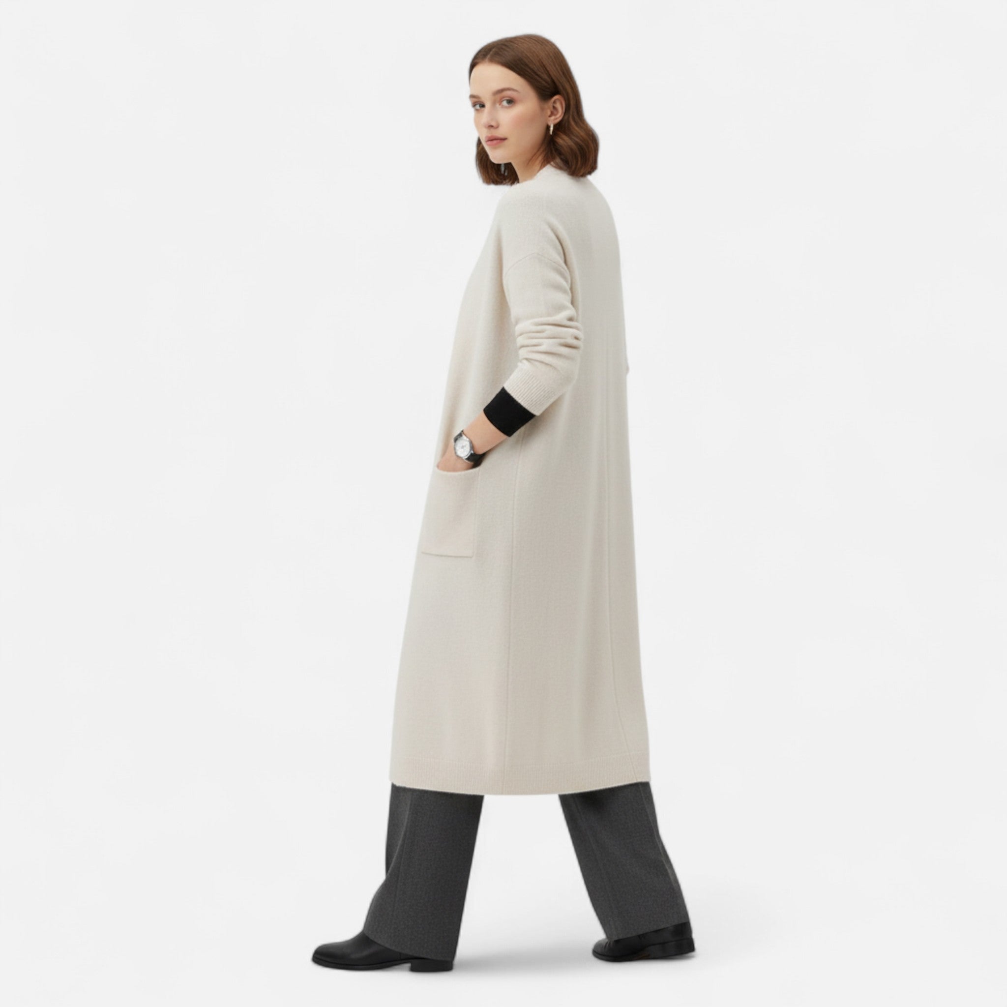 Lormonte | Women’s Open-Front Cardigan – Timeless Long Silhouette