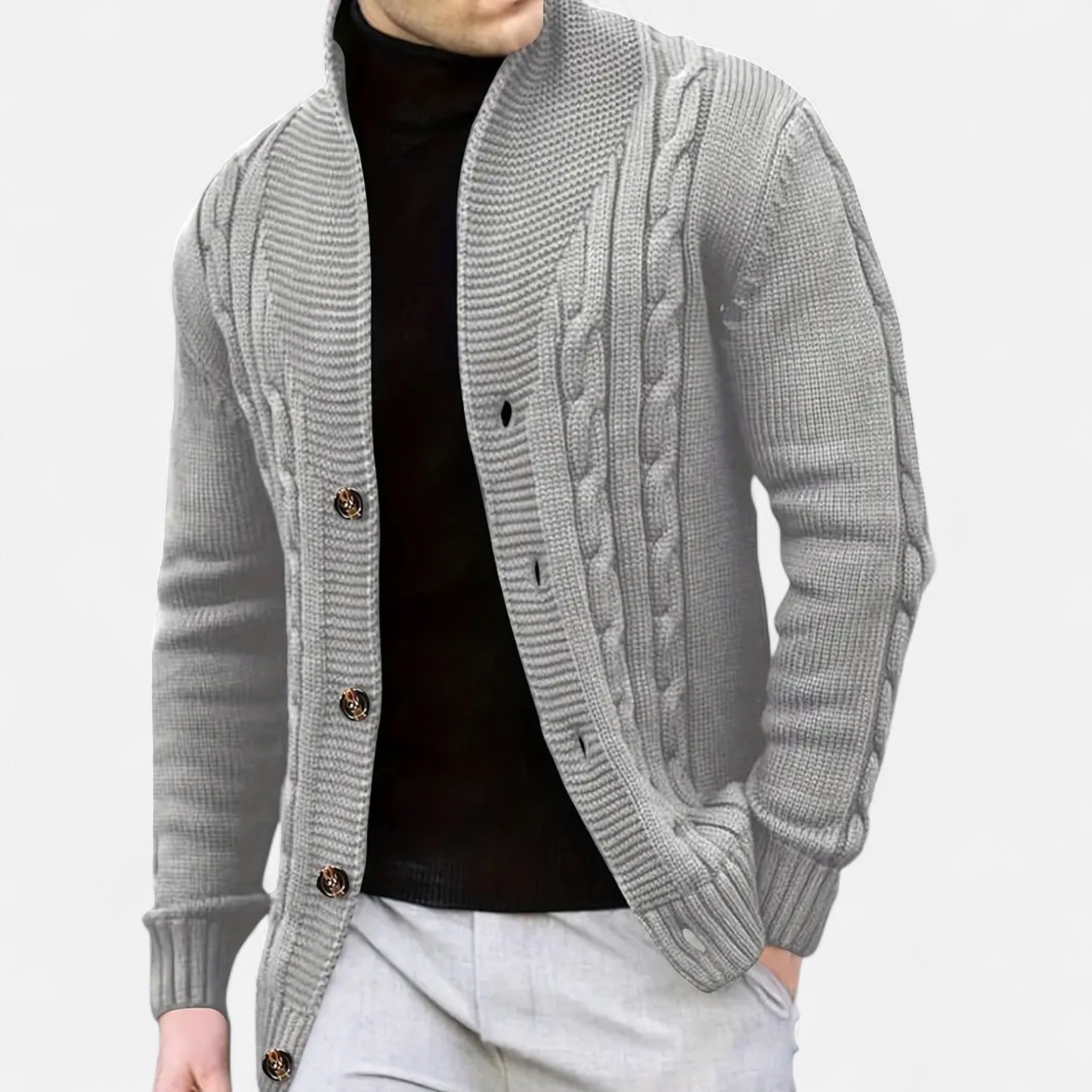 Lormonte | Men’s Rib-Knit Button-Up Cardigan