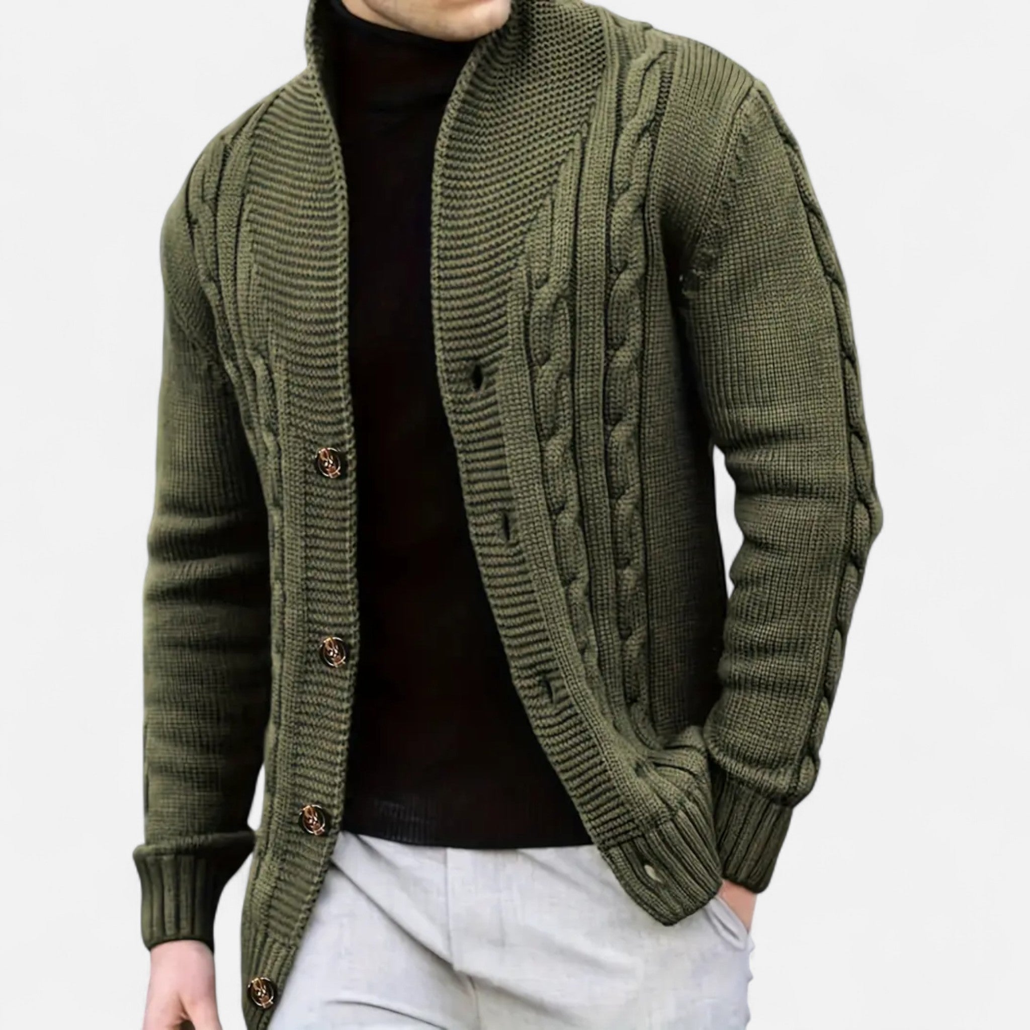 Lormonte | Men’s Rib-Knit Button-Up Cardigan