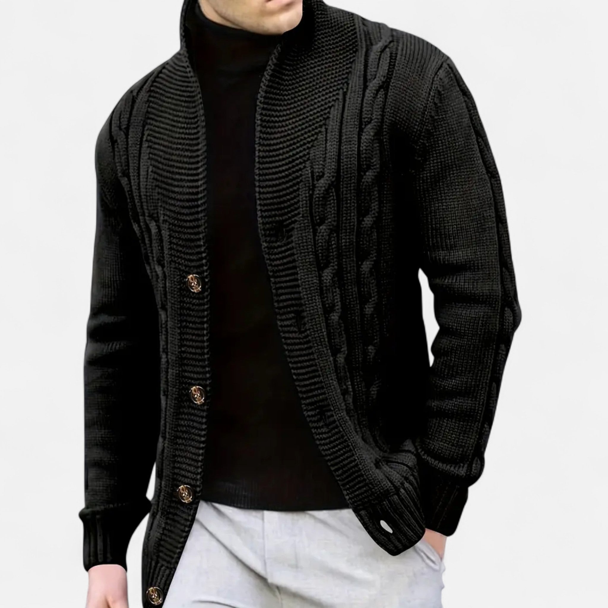 Lormonte | Men’s Rib-Knit Button-Up Cardigan