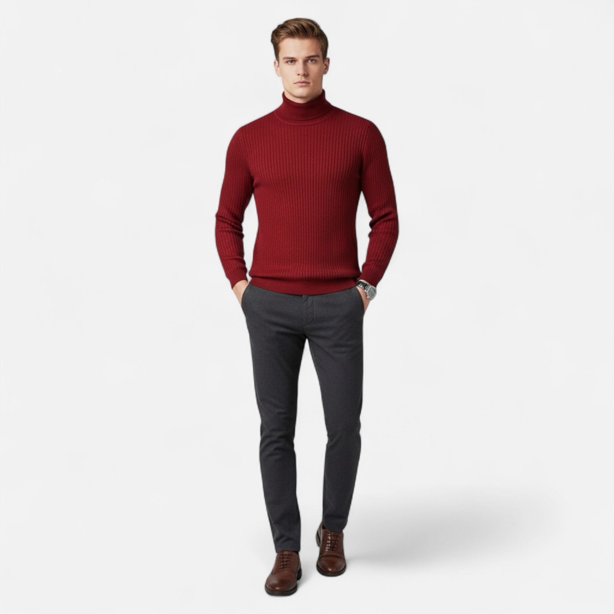 Lormonte | Men’s Lapel-Neck Knitted Sweater