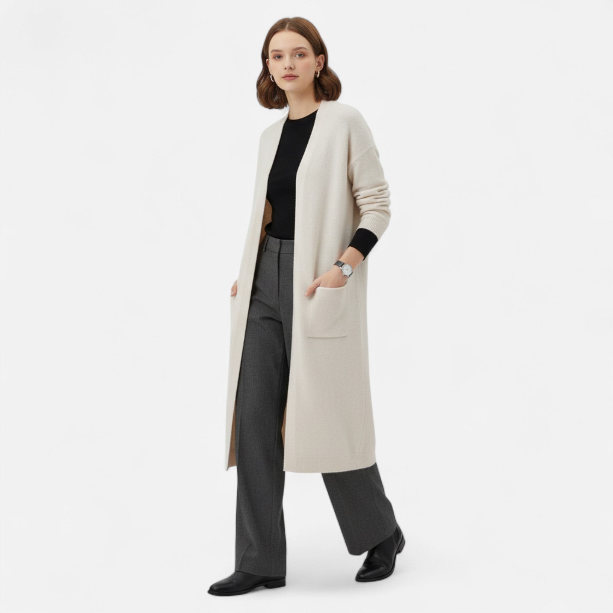 Lormonte | Women’s Open-Front Cardigan – Timeless Long Silhouette